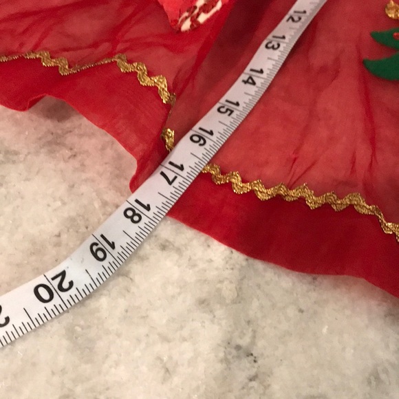 Vintage Christmas Felt Sequin Apron Handmade Santa Stocking Red Sheer Velvet - Picture 7 of 11